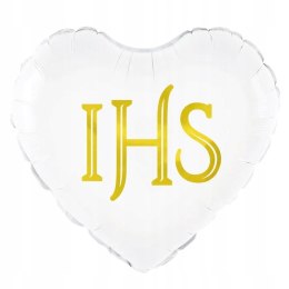 Balon foliowy biały serce Komunia Święta JHS
