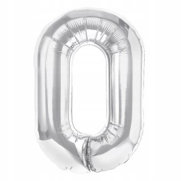 Balon CYFRA 0 srebna metaliczna URODZINY 100cm