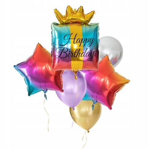 Balony Happy Birthday zestaw korona tort