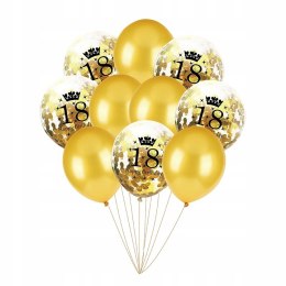 Balony gumowe 18 urodziny konfetti wstążka 10szt
