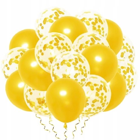 Balony gumowe stare złoto z konfetti 20szt