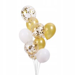 Balony 30 cm złoto-białe mix z konfetti 10szt