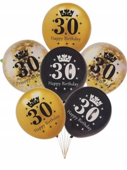 Balony na urodziny 30 czarne złote 6 szt konfetti