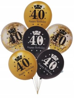 Balony na urodziny 40 czarne złote 6 szt konfetti