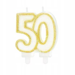 Świeczka na tort cyfra 50 złota urodzinowa 8,5 cm