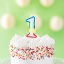 Świeczka na tort urodzinowa cyfra 0 tęcza 8,5 cm