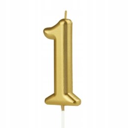 Świeczka na tort urodzinowa cyfra 1 złota 10 cm