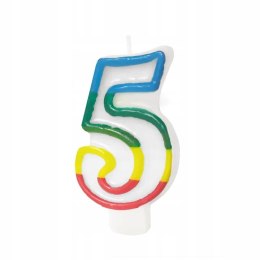 Świeczka na tort urodzinowa cyfra 5 tęcza 8,5 cm