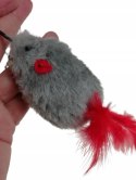 Wędka dla kota zabawka piszcząca myszka na gumce