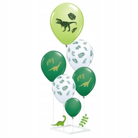 Balony Dinozaury zielono-białe 6szt. ze stojakiem