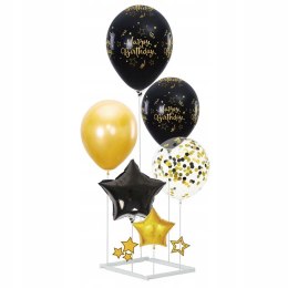 Balony Happy Birthday czarno-złote 6szt i stojak