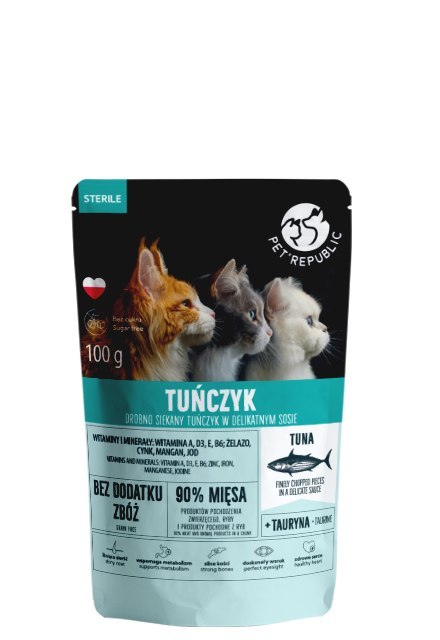 PETREPUBLIC Fileciki z tuńczykiem w sosie saszetka dla kota sterylizowanego 100g