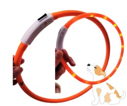 Obroża dla psa LED świecąca regulowana USB 20-72 cm pomarańczowa