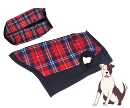 Ubranko dla psa ciepłe na polarze w kratkę pikowane czerwone L