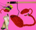 Wędka dla kota myszka na gumce zabawka z dzwonkiem mix kolorów
