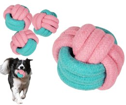 Piłka dla psa ze sznurka pleciona mocna zabawka 7 cm niebieski różowy