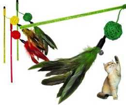 Wędka dla kota zabawka na gumce z dzwonkiem piłka piórka 46 cm czerwona